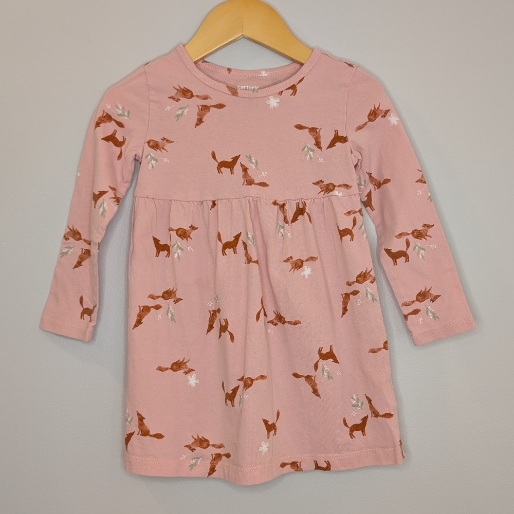 ❤️ 2 for 10 ❤️ Carter's Pastel Pink Fox Toddler Girl Twirl Dress | 100% Cotton